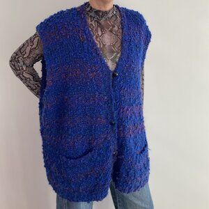 Hand-Knit Boucle Sweater Vest | Purple, Magenta & Blue Wool Blend